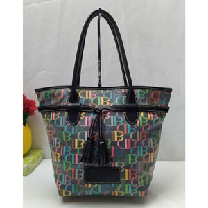 Dooney & Bourke Multicolor Coated Canvas Leather Tassel Double Handles Tote Bag